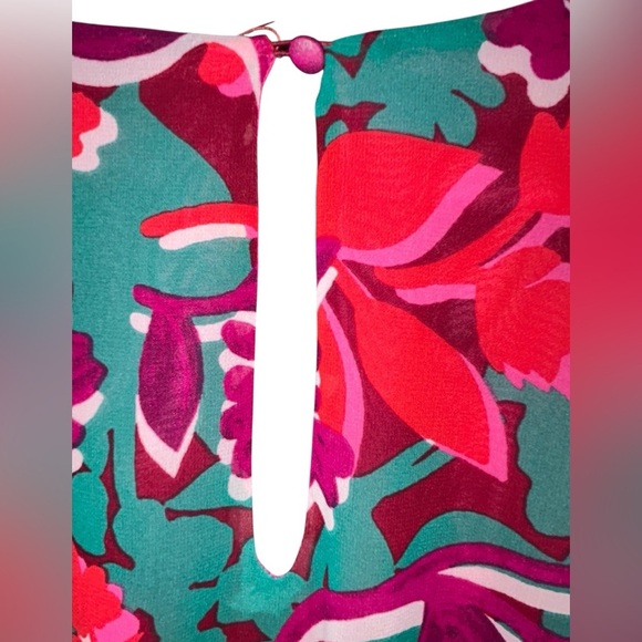 Bar III Red Green Floral Maxi Dress Size Medium Tiered Cottagecore Colorful - Picture 5 of 9